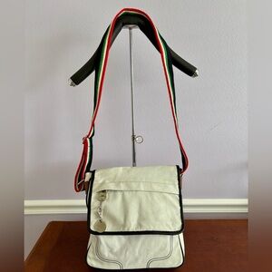 Dolce & Gabbana White Leather Bag with Black Trim & Adjustable Webbed Strap